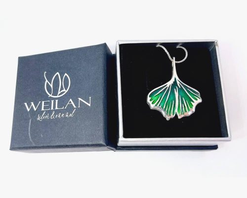 Leaf - Ginkgo Biloba - ezüst tűzzománc medál Weilan díszdobozban