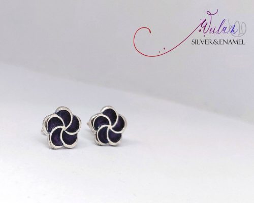 Karnevál - Virág ezüst tűzzománc fülbevaló oldalról