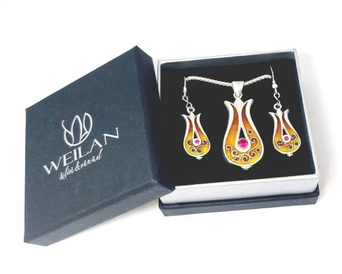 Pántlika ezüst tűzzománc szett Weilan díszdobozban