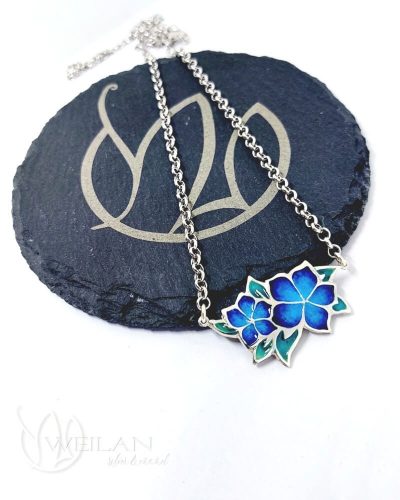 Flora - Nefelejcs ezüst, tűzzománc nyakék 