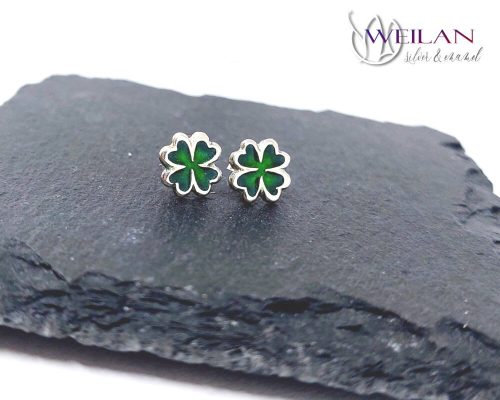 Négylevelű lóhere ezüst tűzzománc fülbevaló