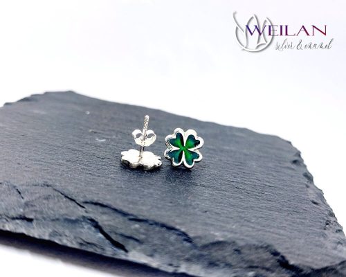 Négylevelű lóhere ezüst tűzzománc fülbevaló