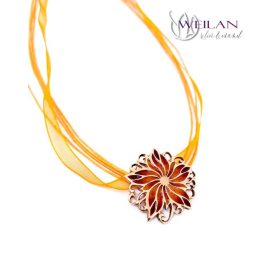 Flora - Borzaskata bronz tűzzománc medál, sötétvörös-narancs-arany 1