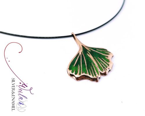 Leaf - Ginkgo Biloba -  bronz tűzzománc medál