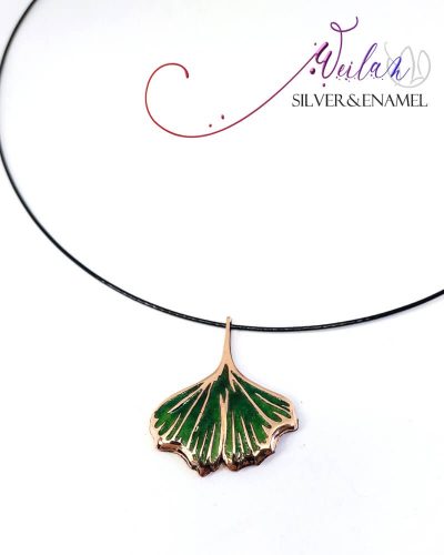 Leaf - Ginkgo Biloba -  bronz tűzzománc medál