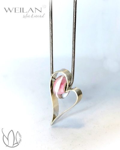 my Valentine - "Belső szeretet" asszimmetrikus szív alakú ezüst design medál lámpagyönggyel, ezüst n