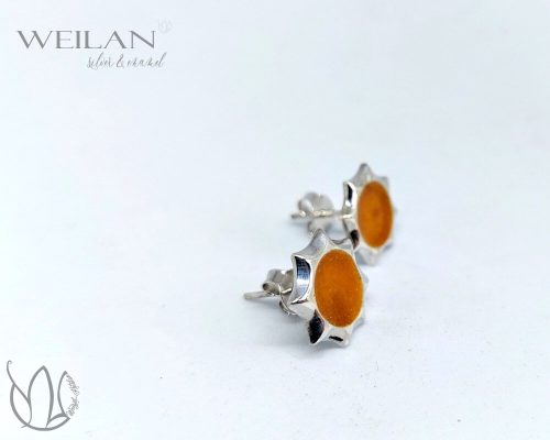 Karnevál - Nap ezüst tűzzománc fülbevaló, bedugós "pöttyfülbevaló"oldalról