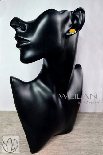 Karnevál - Nap ezüst tűzzománc fülbevaló, bedugós "pöttyfülbevaló" viselése