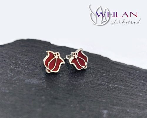 Tradició - Matyó - Tulipán ezüst tűzzománc fülbevaló, stiftes