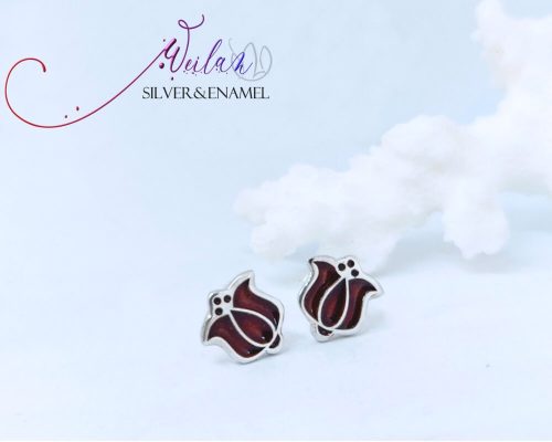 Tradició - Matyó - Tulipán ezüst tűzzománc fülbevaló, stiftes