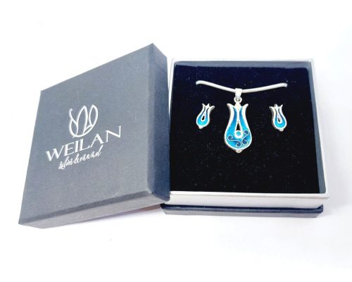 Pántlika ezüst tűzzománc szett Weilan díszdobozban