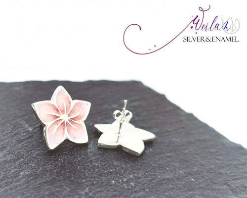 Flora - Cseresznyevirág ezüst tűzzománc stiftes fülbevaló