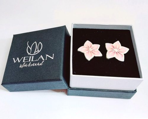 Flora - Cseresznyevirág ezüst stiftes tűzzománc fülbevaló Weilan díszdobozban
