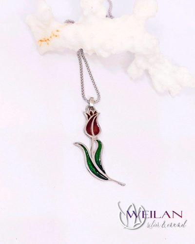 Hej'tulipán - Virágszálam ezüst tűzzománc nyakék