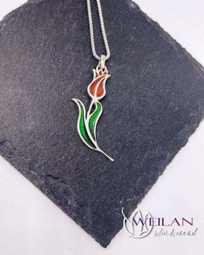 Hej'tulipán - Virágszálam ezüst tűzzománc nyakék