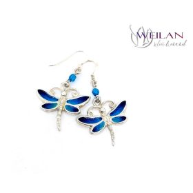 Szitakötő - ezüst tűzzománc fülbevaló 