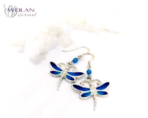 Szitakötő - ezüst tűzzománc fülbevaló 