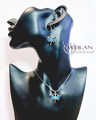 Szitakötő - ezüst tűzzománc szett viselése