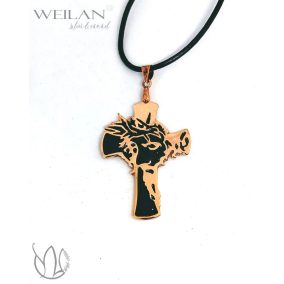 Krisztus arca, bronz tűzzománc kereszt medál, tűzzománc feszület OG