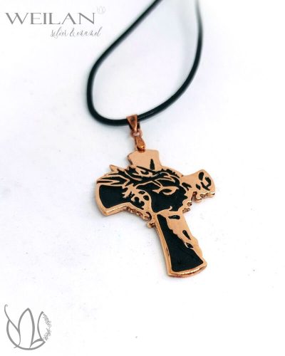 Krisztus arca, bronz tűzzománc kereszt medál, tűzzománc feszület 1