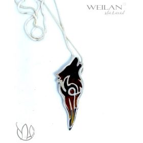 Edda - Fenrir farkas - ezüst tűzzománc medál, kézműves ezüst ékszer, fekete-vörös-arany OG