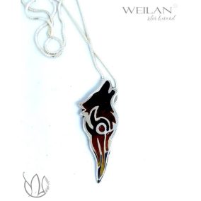 Edda - Fenrir farkas - ezüst tűzzománc medál, kézműves ezüst ékszer, fekete-vörös-arany OG