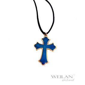 Klasszikus bronz tűzzománc kereszt medál, tűzzománc feszület OG