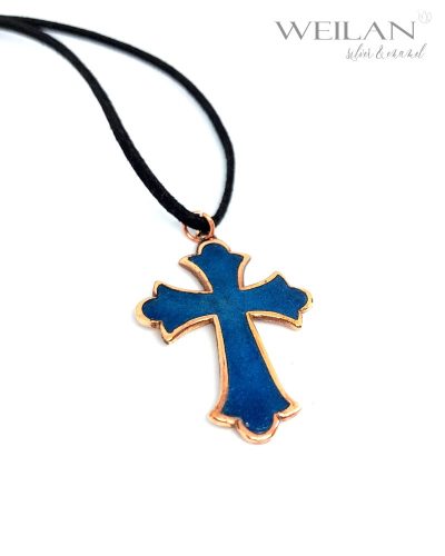 Klasszikus bronz tűzzománc kereszt medál, tűzzománc feszület viselése