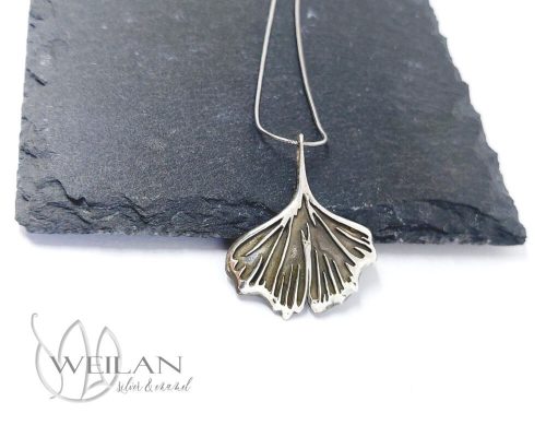 Leaf - Ginkgo Biloba - ezüst medál, ezüst láncon