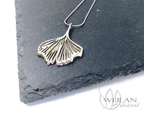 Leaf - Ginkgo Biloba - ezüst medál, ezüst láncon