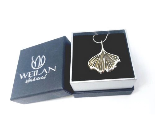 Leaf - Ginkgo Biloba - ezüst medál Weilan díszdobozban
