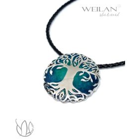 Edda - Yggdrasil - világfa, életfa ezüst tűzzománc medál, zöld-türkiz oldal