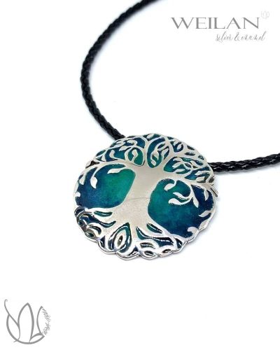 Edda - Yggdrasil - világfa, életfa ezüst tűzzománc medál, zöld-türkiz oldal