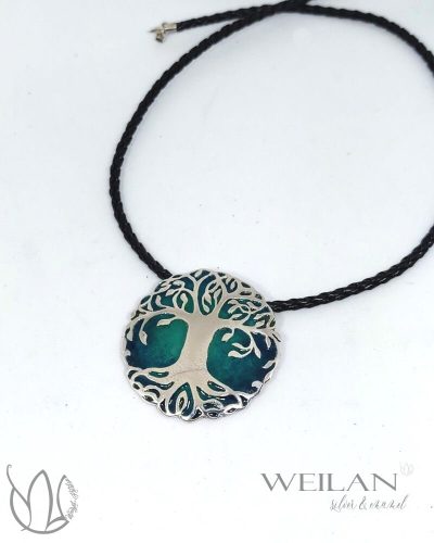 Yggdrasil - világfa, életfa ezüst tűzzománc medál - nagyobb méret (türkizzöld)