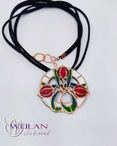 Hej' tulipán - Körtánc bronz tűzzománc medál OG