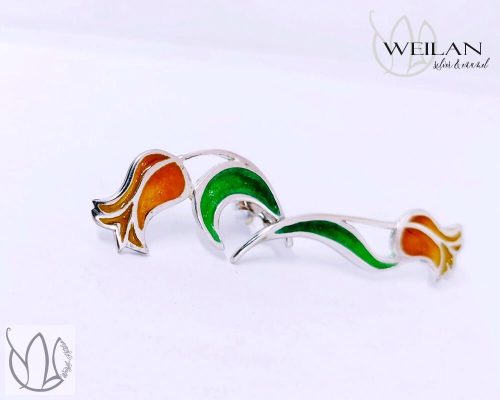 Hej'tulipán - Virágszálam aszimmetrikus ezüst tűzzománc fülbevaló