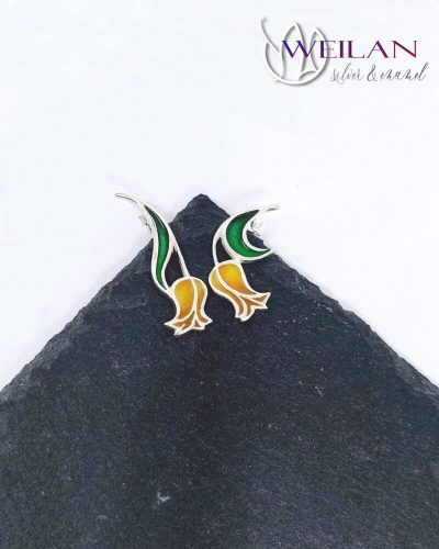 Hej'tulipán - Virágszálam aszimmetrikus ezüst tűzzománc fülbevaló