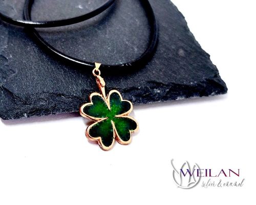 Négylevelű lóhere bronz tűzzománc medál