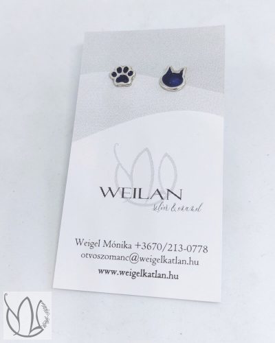 Karnevál - Aszimmetrikus cicafej és cicatalp ezüst tűzzománc fülbevaló