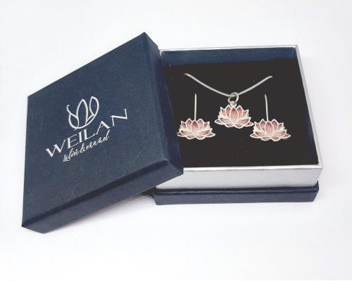 Lótusz ezüst tűzzománc szett Weilan díszdobozban (kisebb méret)