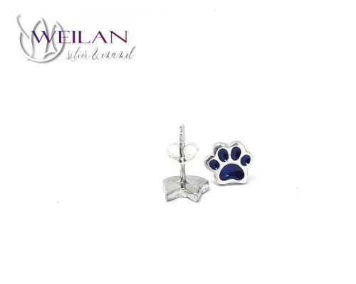 Karnevál - Aszimmetrikus cicafej és cicatalp ezüst tűzzománc fülbevaló viselés