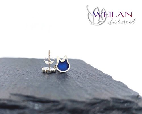 Karnevál - Aszimmetrikus cicafej és cicatalp ezüst tűzzománc fülbevaló