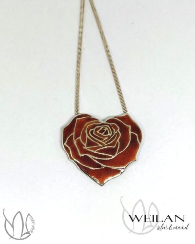 my Valentine - Rózsaszív ezüst tűzzománc medál