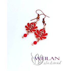 Tradició - Matyó - Rózsa bronz tűzzománc fülbevaló