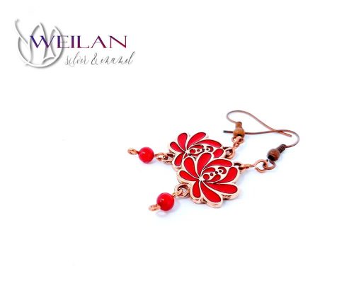 Tradició - Matyó - Rózsa bronz tűzzománc fülbevaló