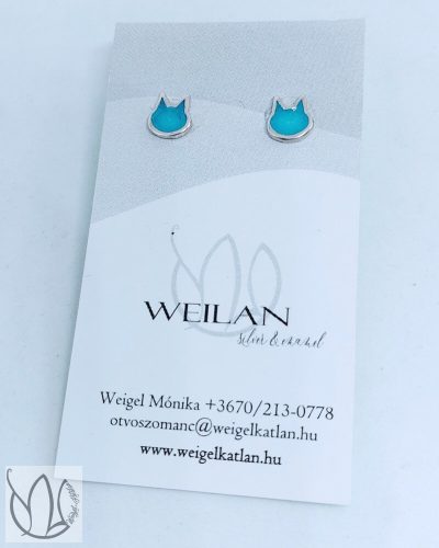 Karnevál - Cicafej ezüst tűzzománc fülbevaló