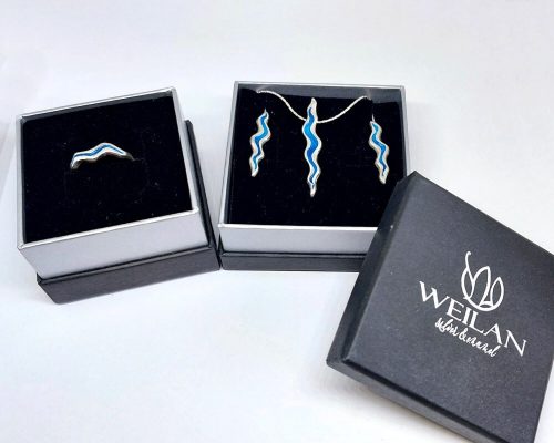 Wave - ezüst tűzzománc szett Weilan díszdobozban