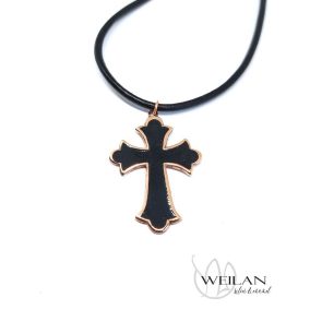 Klasszikus bronz tűzzománc kereszt medál, tűzzománc feszület OG