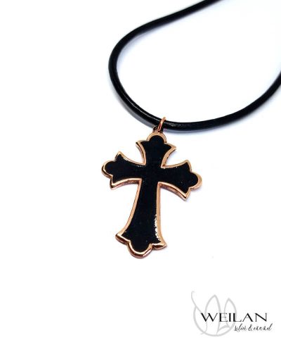 Klasszikus bronz tűzzománc kereszt medál, tűzzománc feszület viselése