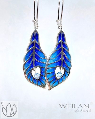 Pávatoll - ezüst ajour tűzzománc fülbevaló, kék 